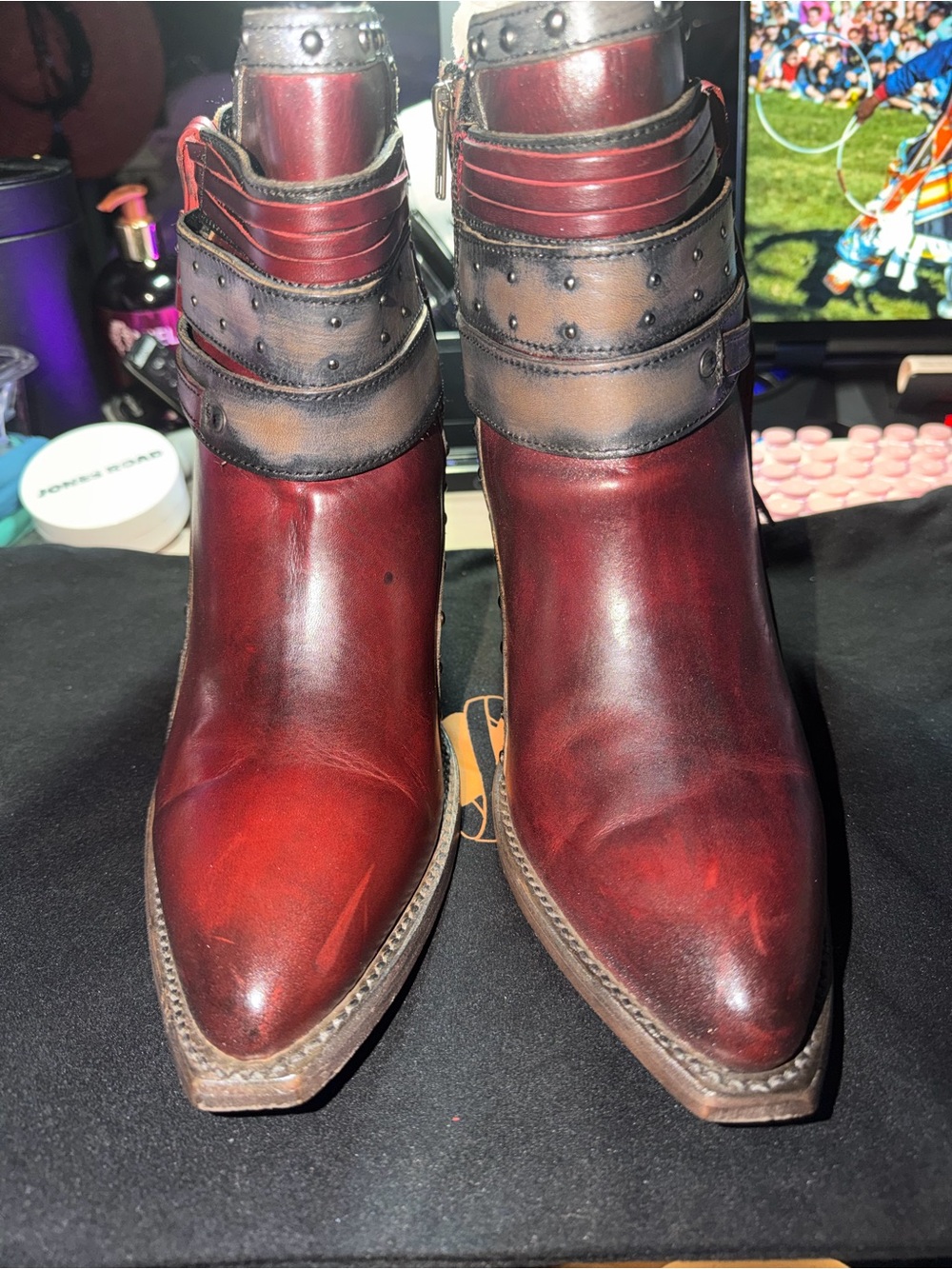 Freebird by Steven Red and Brown Leather Ankle Boots - Picture 16 of 16